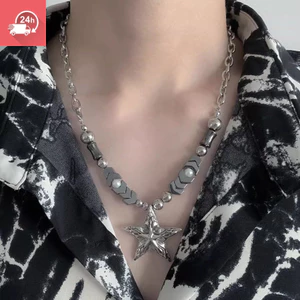 Vòng cổ hạt bạc đen phong cách cổ điển châu Âu và Mỹ Gothic, xu hướng hip-hop đơn giản
