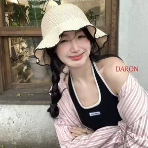 Mũ chống nắng ống hút DARON, Mũ xô dệt kim khí chất phong cách Pháp, Mũ che mặt ngọt ngào rỗng thanh lịch phía biển Mũ đi biển bé gái