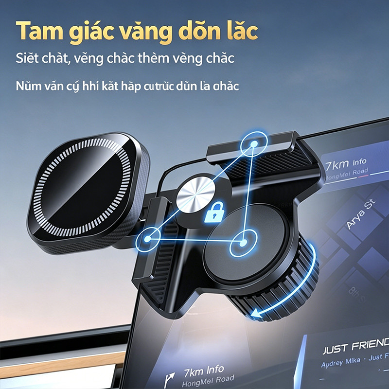 Giá Đỡ Điện Thoại Ô Tô Từ Tính Xoay 360° - Tự Động Màn Hình Dọc/Lật Ngang, Lực Hút Cực Mạnh, Gắn Bảng Điều Khiển