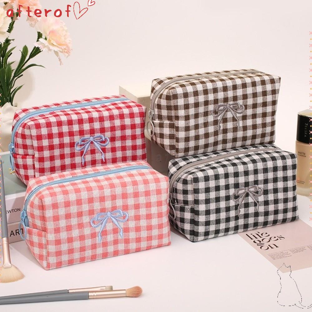 Túi đựng đồ vệ sinh AFTEROF, Túi đựng mỹ phẩm nơ thêu dung tích lớn, Túi trang điểm đa chức năng di động
