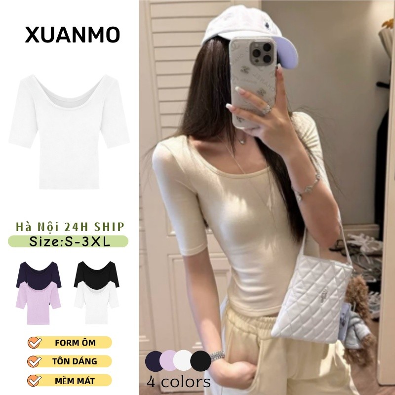 Áo Thun Cổ Chữ U Nữ Slim-Fit Ôm Body – Đáy Áo Sơ Mi, Tôn Dáng Gọn Gàng, Phong Cách Hàn Quốc, Chất Vải Mềm Mại
