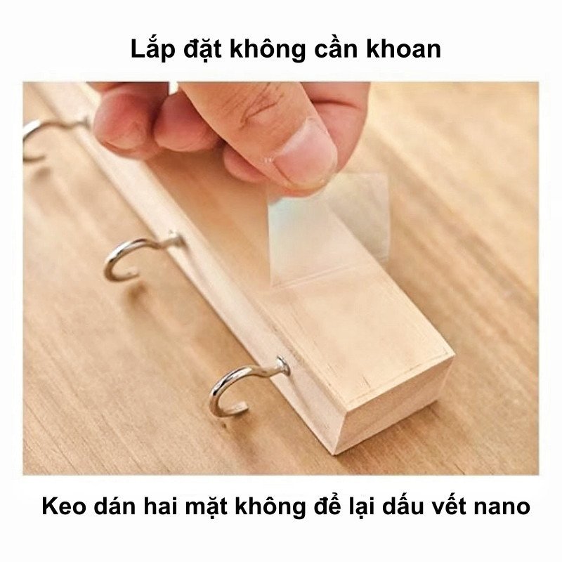 móc treo chìa khóa gỗ nguyên khối dán tường không khoan kệ treo đồ lối vào decor nhà