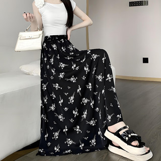 VM-Chân váy hoa nhí, chân váy dáng dài xoè chất liệu voan hot trend 2 màu đen, trắng