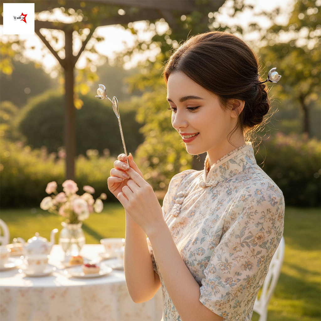 Kẹp tóc Magnolia kim loại cổ điển cho nữ, phù hợp đám cưới và hàng ngày, phong cách truyền thống