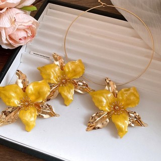 Đôi khuyên cổ điển vintage hoa nhỏ màu đỏ và tím
