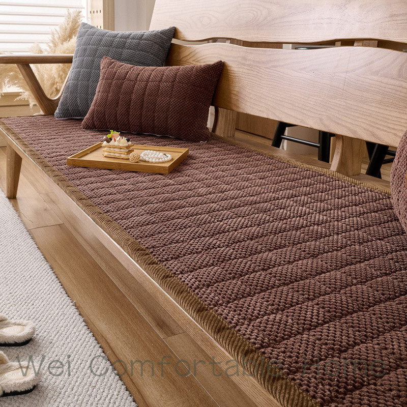 Đệm sofa bằng gỗ nguyên khối dày vải nhung mùa thu đông Đệm sofa chống trượt