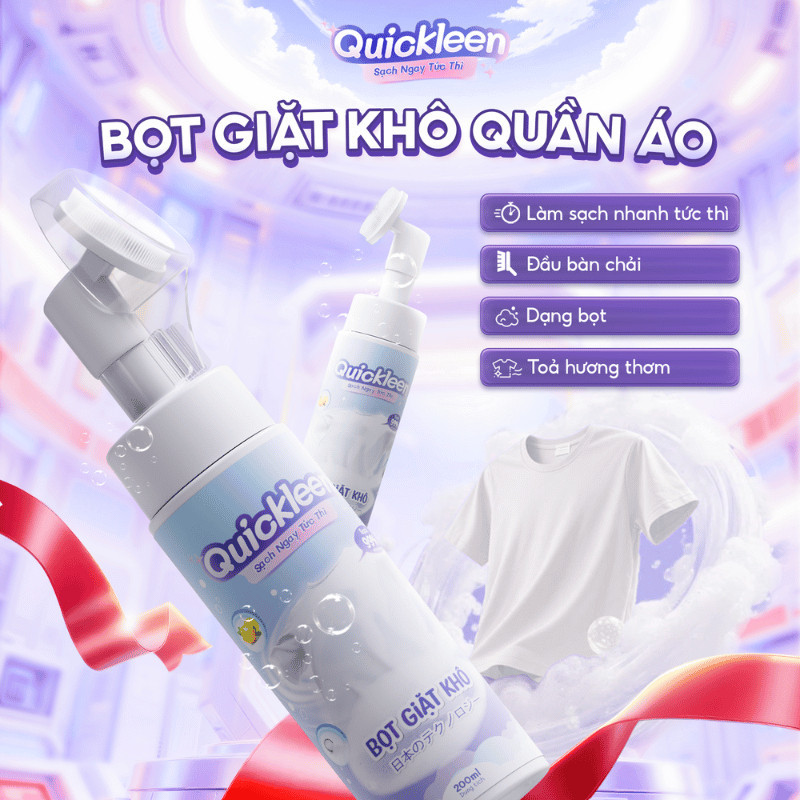 Bọt Vệ  Sinh Tẩy Vết Bẩn Quần Áo Quickleen Tích Hợp Đầu Bàn Chải Thông Minh
