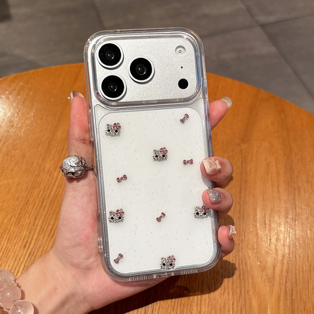 Ốp Điện Thoại Nhựa Cherry Cat 3D Kim Cương Cho iPhone 17 Pro Max 17 Air 16 Plus 15 14 13 12 11 Vỏ Bảo Vệ Chống Sốc