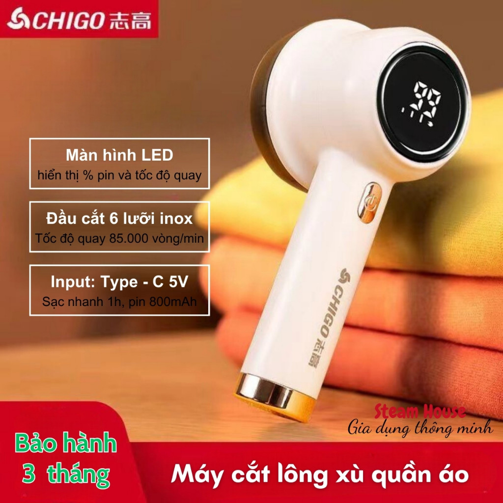 Máy Cắt Lông Xù Quần Áo CHIGO Màn Hình LED Điện Tử 6 lưỡi, 3 Tốc Độ Quay Có lưỡi cắt thay thế