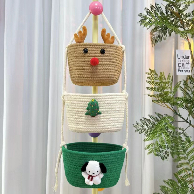 Giỏ đựng đồ treo tường, túi cotton sợi dệt, kệ ký túc xá