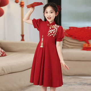 Trẻ Em Sườn Xám Đầm Đỏ Mùa Hè Trẻ Em Hoa Cô Gái Trang Phục Cưới Trẻ Em Phong Cách Trung Hoa Đầm 25.12.28