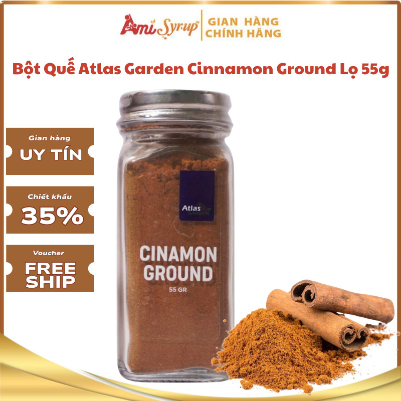 Bột Quế Atlas Garden - Cinnamon Ground Lọ 55g, Gia Vị Nấu Ăn Thơm Nồng Ngọt Dịu