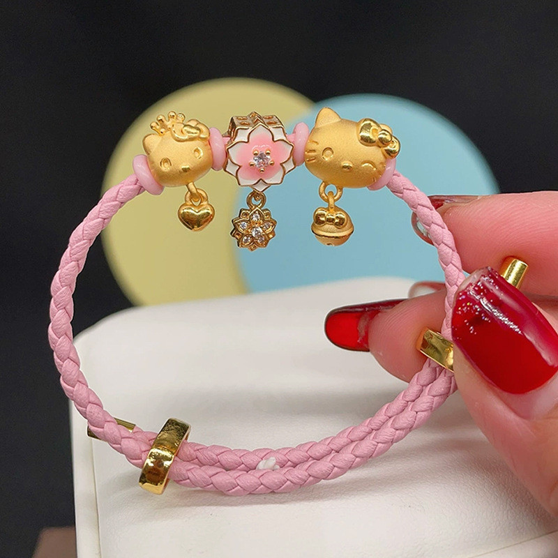 Cát Vàng Vòng Tay Bảo Quản Màu Sắc hellokitty Mèo Dharma Rồng Đầu Túi Chuông Đầu Thỏ May Mắn kt Mèo Màu Vàng Vòng Tay