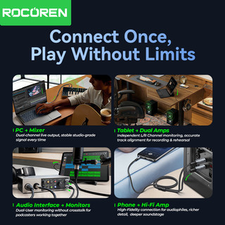 Rocoren 3.5mm Đến Đôi 6.5mm Cáp AUX Adapter Cáp Âm Thanh 6.5 Jack Sang Stereo 3.5 Jack Cho Bộ Khuếch Đại Bộ Chuyển Đổi 6.35mm