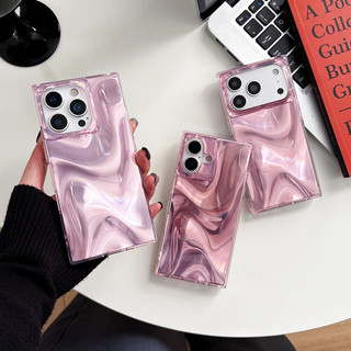 Vỏ Vuông Cổ Điển Sang Trọng Thời Trang Màu Hồng Họa Tiết Lụa Cho iPhone 17 16 15 13 14 Pro Max