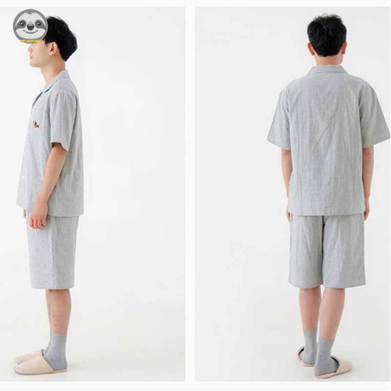 Bộ đồ ngủ sọc cotton nguyên chất hai lớp, quần short ngắn tay, mềm mại thoải mái, mặc ngoài hoặc ở nhà