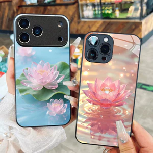 Ốp lưng kính nước hoa sen hồng trên hồ cho iPhone 17 16 15 14 13 12 11 8 7 6 6s 6p 7p 8p 6g 7g 8g 16e Pro Max XR XS xsmax Plus Air Promax mini Lady Case điện thoại Ốp lưng