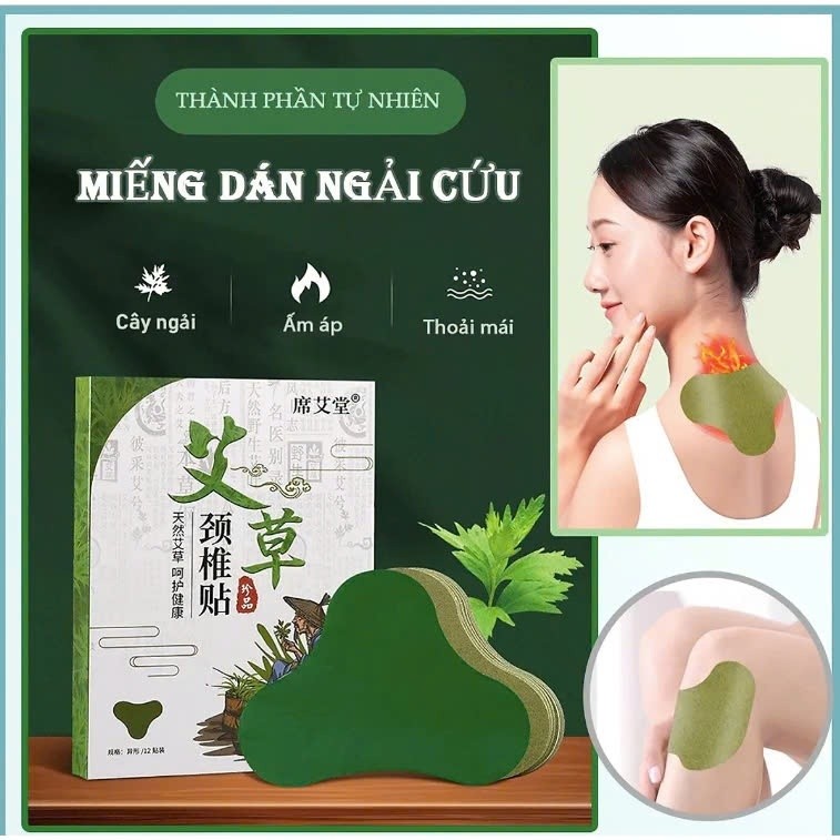 Combo 10 Hộp-Hộp 12 Miếng Dán Ngải Cứu Vai Gáy Giảm Đau Cổ Vai Gáy, Thải Độc