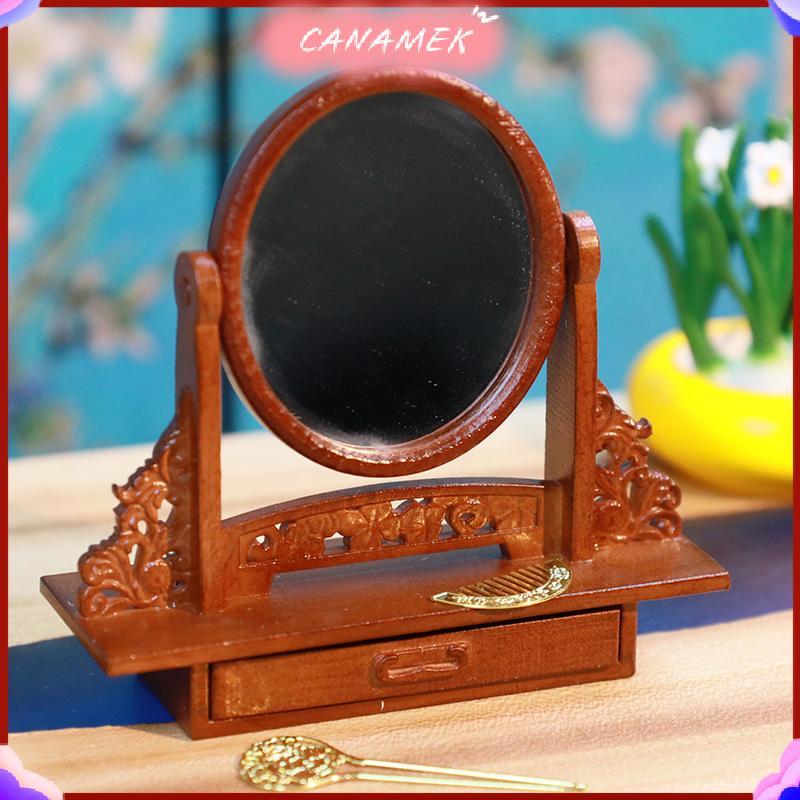 CANAMEK 1 Bộ Nhà Búp Bê Thu Nhỏ Bàn Vanity Bằng Gỗ + Bộ Trang Sức Có Gương Trang Điểm Bàn Trang Điểm Cho Phòng Ngủ CSF