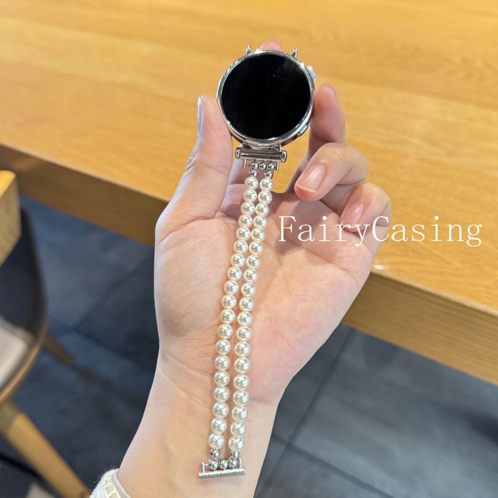 Dây đeo đồng hồ ngọc trai trắng 18 / 20 / 22mm cho Samsung Galaxy Watch 8 7 6 5 4 Classic Huawei GT 5 4 3 Pro Dây đeo đàn hồi