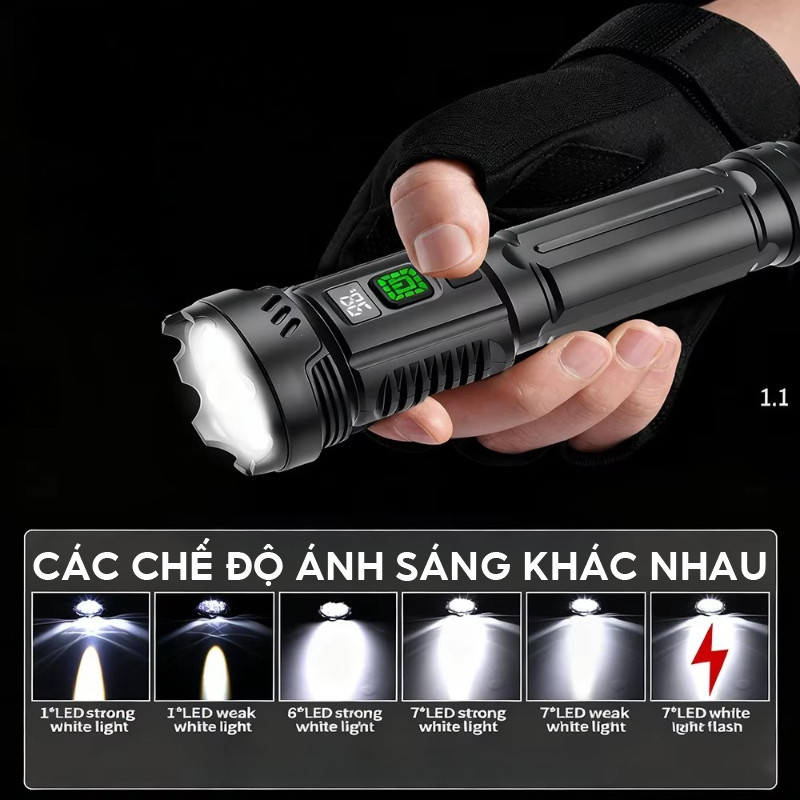 7*Hạt đèn LED Đèn Pin Đa Năng Siêu Sáng, Đèn Bên Hông COB, Sạc USB, Chống Nước IPX4