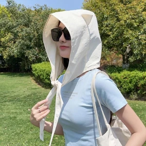Mũ nón trùm đầu tai mèo đa năng 3in1 gồm mũ, khăn choàng và túi đeo chéo kiểu mũ chống nắng vải dù mát