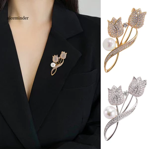 Trâm cài hoa Tulip đính ngọc trai giả lấp lánh - Phụ kiện thời trang cho quần áo và túi xách