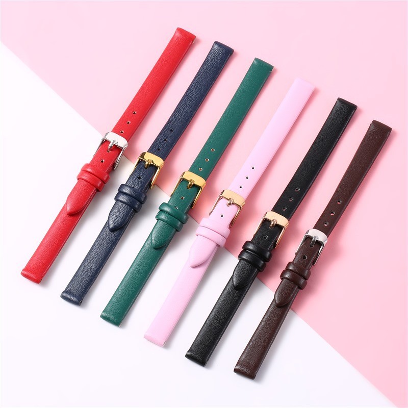8-24mm Dây đeo đồng hồ bằng da thật mềm nhiều màu siêu mỏng Vintage Dây đeo đồng hồ đa năng chống nước cho nữ Flat Plain Họa tiết đơn giản 8 / 10 / 12 / 14 / 16 / 18 / 20 / 22mm