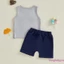 Bộ trang phục 2 món hình gấu chữ thêu cổ tròn không tay + quần short