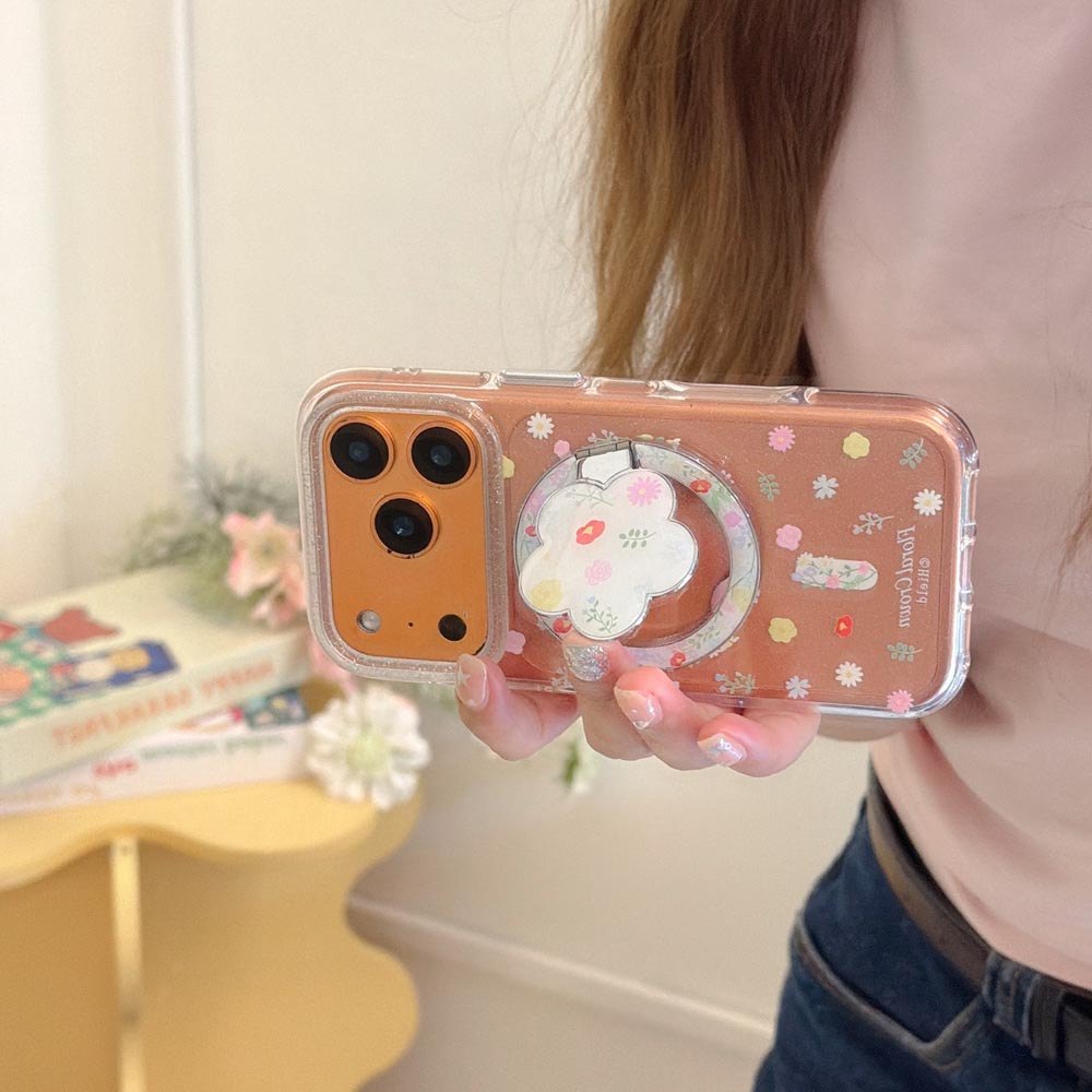 Ốp Lưng Cứng Trong Suốt Tương Thích Với iPhone 13 14 14Pro 14ProMax 15 15Pro 15ProMax 16 16Pro 16ProMax 17 17Pro 17ProMax Vỏ Nam Châm Họa Tiết Vòng Hoa Mùa Xuân