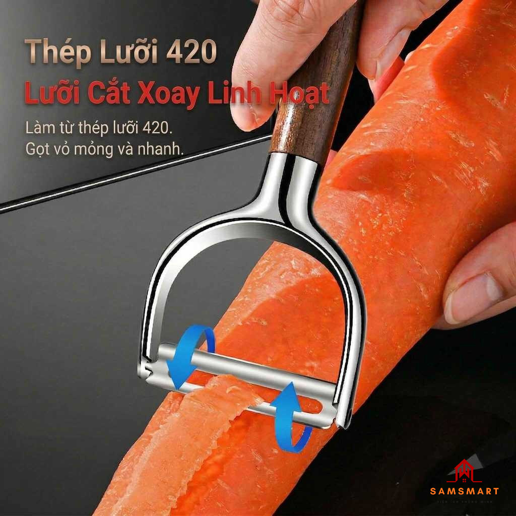 Dao Gọt Vỏ Trái Cây Củ Quả Inox Cao Cấp – Cán Gỗ Óc Chó Nạo, Bào Sắc Bén, Bền Bỉ