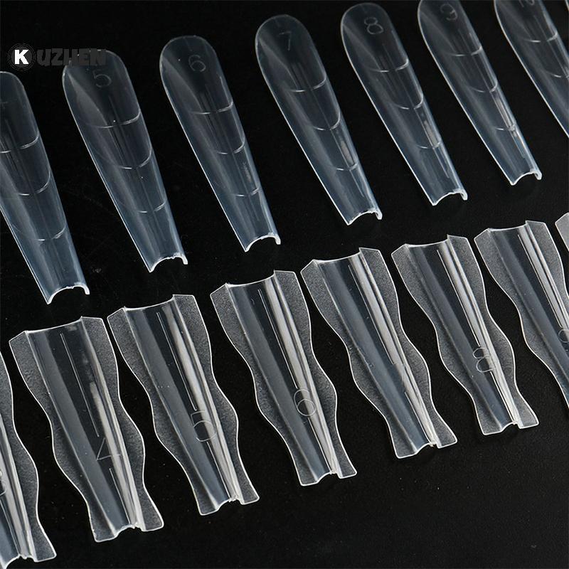 KUZHEN 60 Chiếc Sandwich Dual Nail Form Quan Tài Hạnh Nhân Móng Tay Mẫu 15 Kích Thước Có Thể Tái Sử Dụng Trên Đáy Hình Dạng Móng Tay Nghệ Thuật Nối Dài Top Khuôn Đáy Khuôn HOT