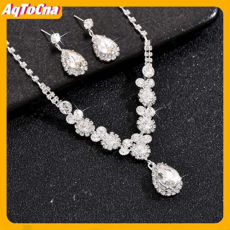 AqToCna Trang Sức Cưới Sang Trọng - Set 3 Món Zircon gồm Vòng Tay và Bông Tai