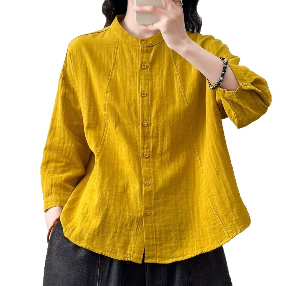 Sẵn sàng - Áo sơ mi nữ sợi cotton thiết kế đơn giản, size đa dạng
