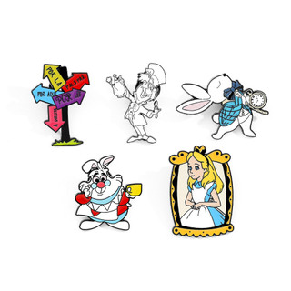 5 Cái / bộ Hoạt Hình Dễ Thương Bỏ Túi Đồng Hồ Thỏ Thổ Cẩm Alice Ở Xứ Sở Thần Tiên Huy Hiệu Kim Loại