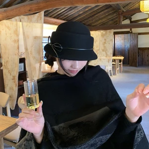 Mũ Phong Cách Con Gái Retro Pháp Extravagant Mũ Nữ Nơ Tính Khí Mũ Xô Phong Cách Hepburn Mũ Top