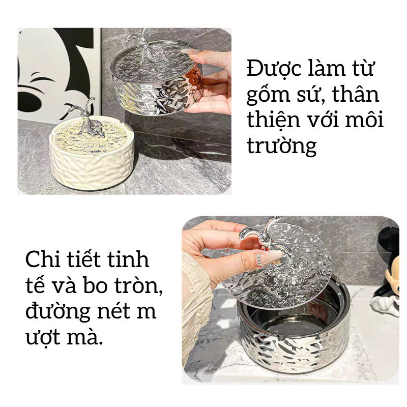 Hộp Gốm Sứ Hình Thỏ - Nắp Acrylic Chống Bụi, Đa Năng: Trang Trí & Đựng Đồ, Quà Tặng Đẹp