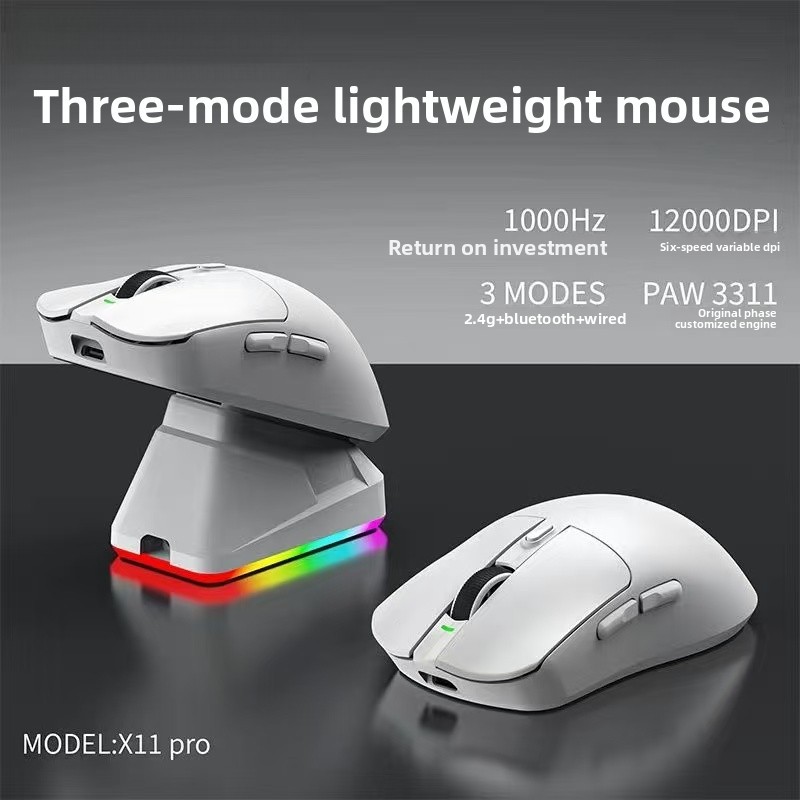 Chuột Bluetooth X11 Ba chế độ có đế sạc RGB