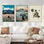 Vintage Ukiyo-e Japanese Kimono Cat Mount Fuji Fun Animal Canvas Painting Art Home Wall Decor Canvas Poster