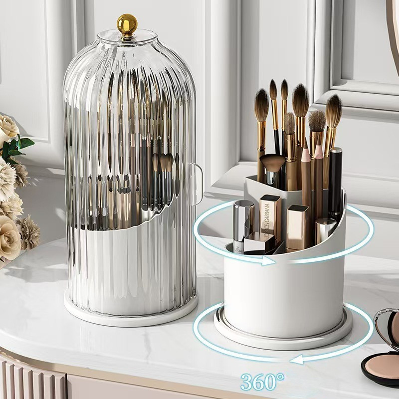 Hộp Đựng Cọ Trang Điểm Xoay 360° – Có Nắp Chống Bụi, Ống Bút Để Bàn Đa Năng Đựng Bút Viết & Mỹ Phẩm