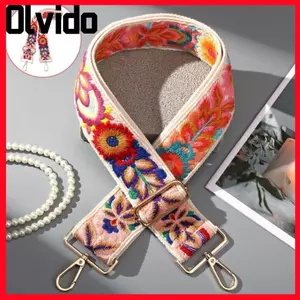 Dây đeo ví rộng OLVIDO, Dây đeo hoa móc có thể điều chỉnh thêu, Túi xách đeo chéo thay thế dân tộc Bohemia thời trang