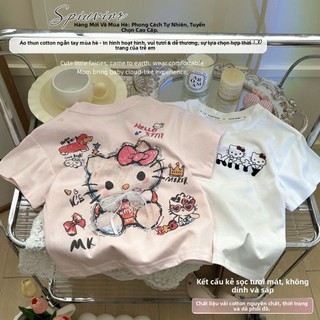 Áo thun cho bé gái – Cotton in hình Kitty dễ thương, phong cách Hàn Quốc mùa hè