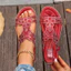 2026 Giày Đế Bằng Nữ Bohemian Phong Cách Dân Tộc Hoa Kim Cương Giả Thoải Mái Tất Cả Trận Đấu Mở Mũi Nữ Giày Sandal F3AA