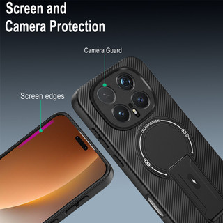 Dành Cho Honor Magic 8 Pro Ốp điện thoại Carbon Tecture Lưng Cứng Cạnh Mềm Có Thể Gập Lại Đế Chống Sốc Chống Rơi Mỏng Bao