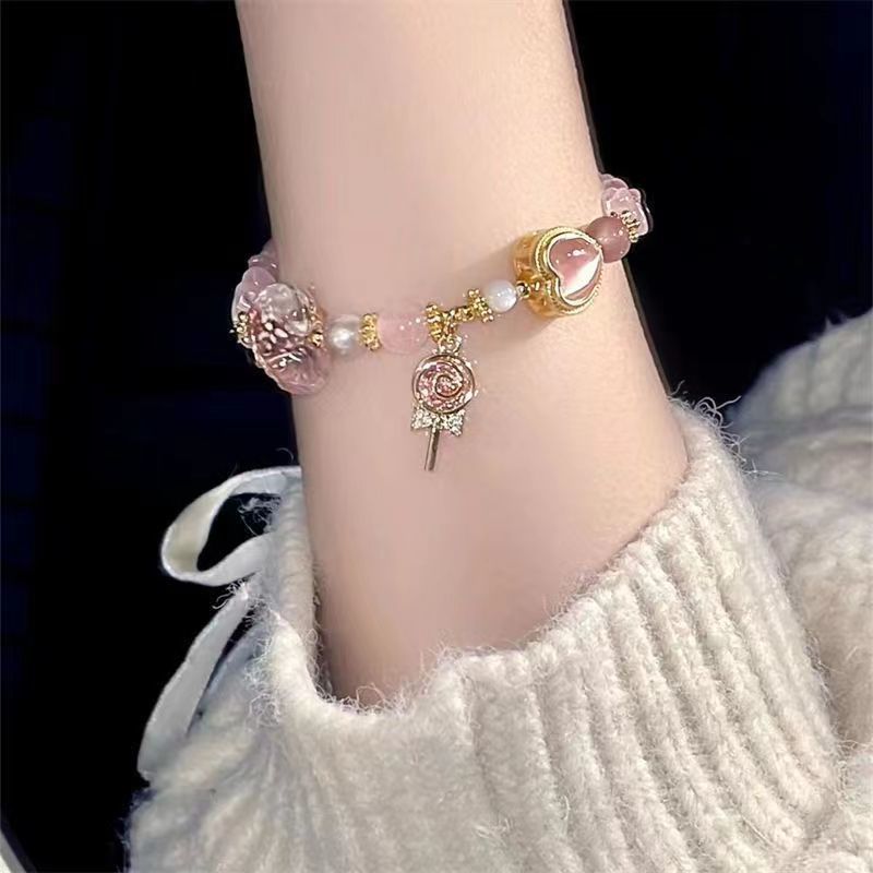 Đáy chuyền và vòng tay nữ hạt trái tim màu hồng pastel - Thiết kế tối giản