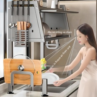 Kệ Chén Đĩa Inox Đặt Bên Chậu Rửa Chén, Có Tủ Chứa, Tổ Chức Bếp Nông Nhỏ Gọn Gàng  Đĩa Inox Đặt Bên Chậu Rửa Chén Có Tủ