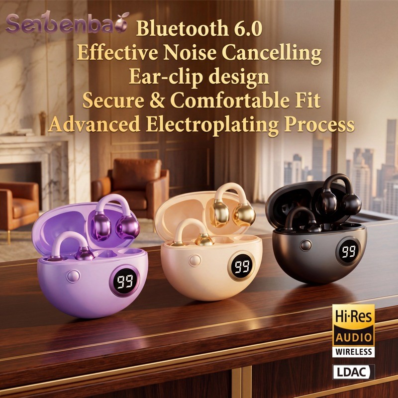 Tai nghe Senbenbao B22 Tai nghe Clip-On Thiết kế tai mở với Bluetooth 5.4 HiFi Stereo Khử tiếng ồn Cuộc gọi HD Kết thúc bóng cao cấp