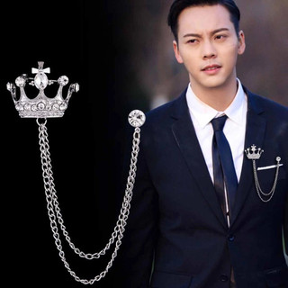 Trâm Cài Nam Sang Trọng Phong Cách Anh Bộ Đồ Dây Xích Pin Kim Cương Vương Miện Huy Hiệu Vintage Hoa