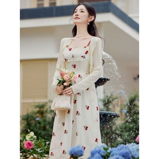 Đầm dây ngọt ngào phong cách mới mùa hè cho nữ, đầm trắng thanh lịch tôn dáng kiểu Pháp