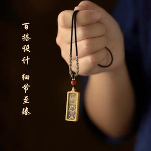 Vòng cổ Thangka phong cách Tây Tạng, thép titan vẽ tay vàng